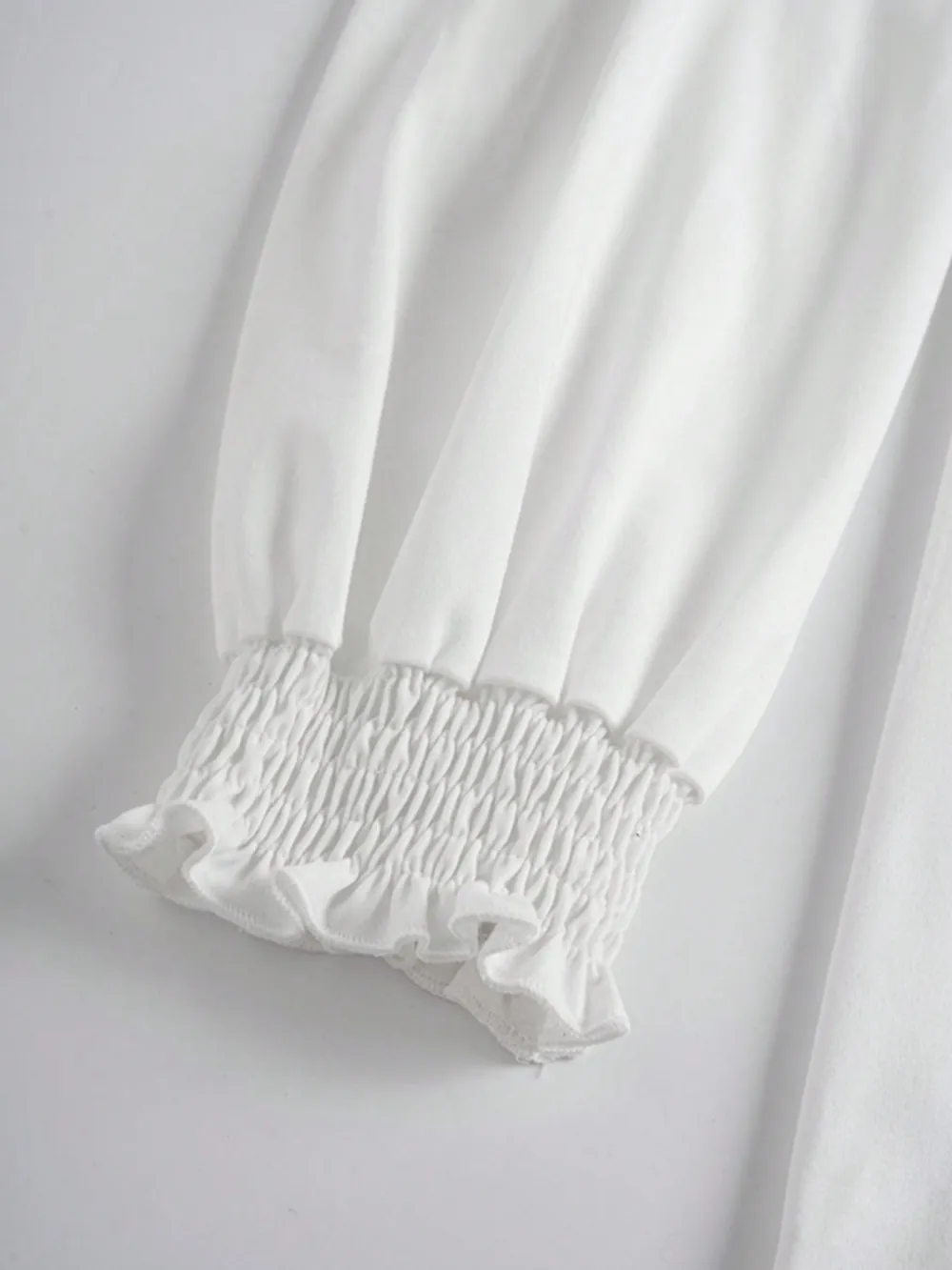 Smocked Cuff Round Neck Long Sleeve T-Shirt, image 4
