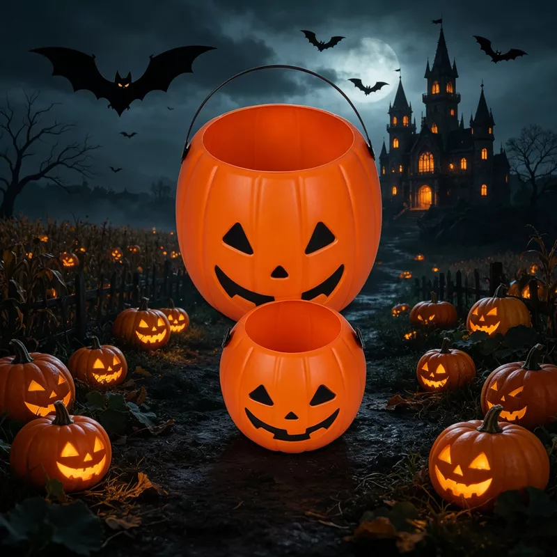 Halloween Decorative Pumpkin Bucket with Handle Set, image 9