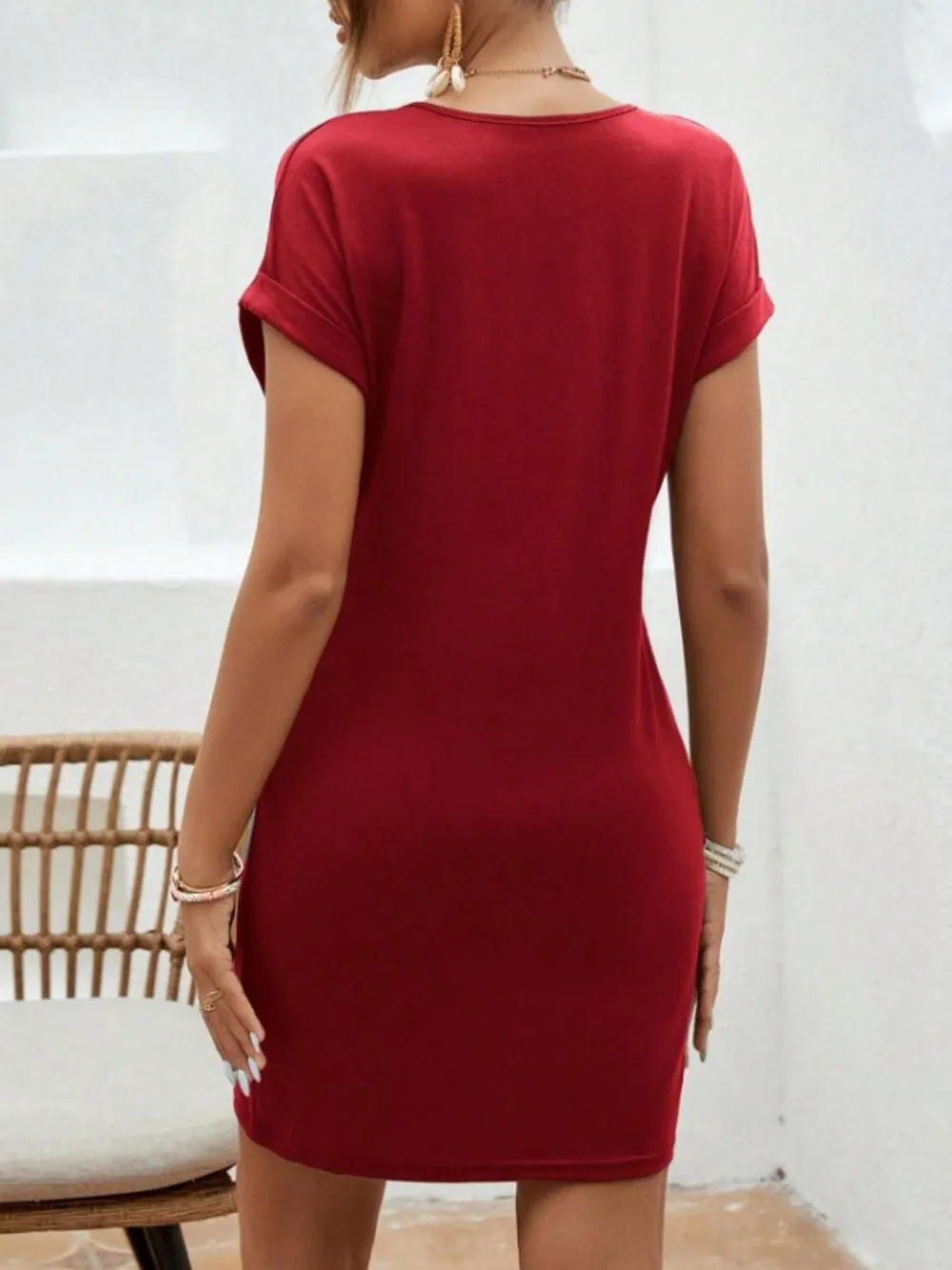 Notched Short Sleeve Mini Tee Dress, image 11