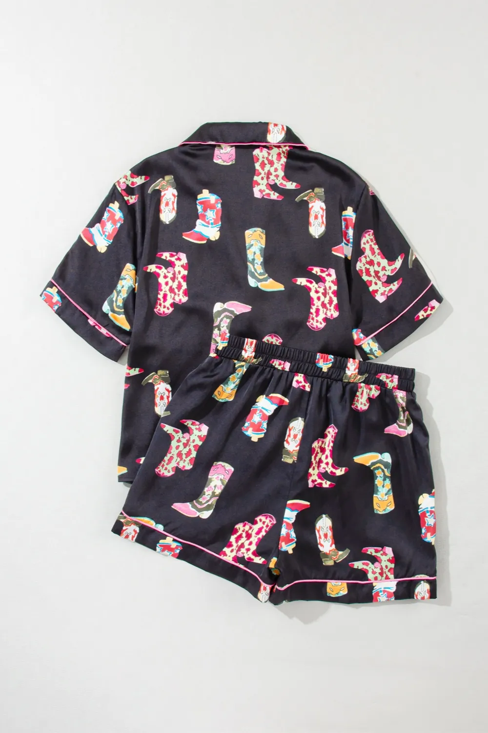 Printed Button Up Short Sleeve Top and Shorts Lounge Set, image 9