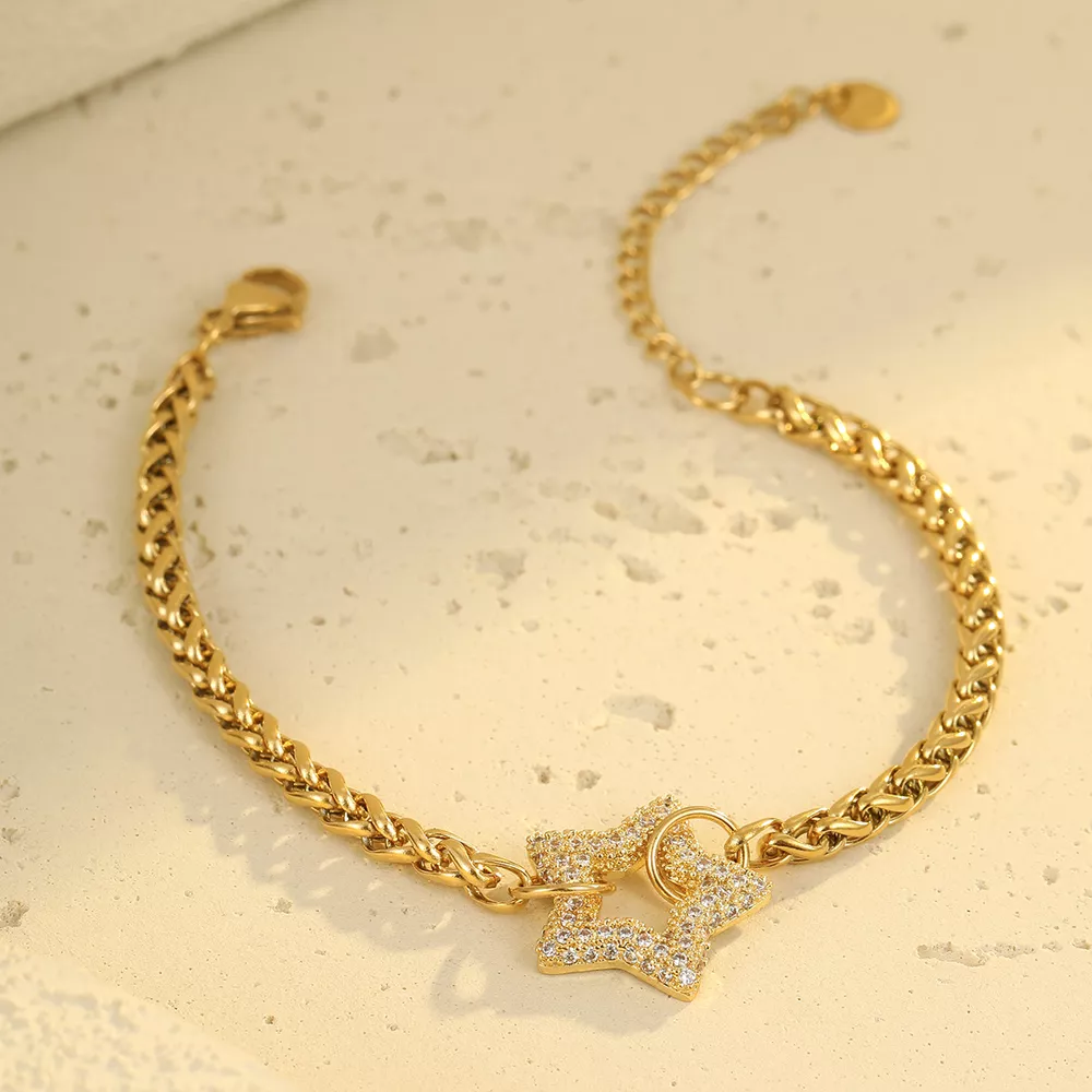 18K Gold-Plated Rhinestone Chain Bracelet, image 4