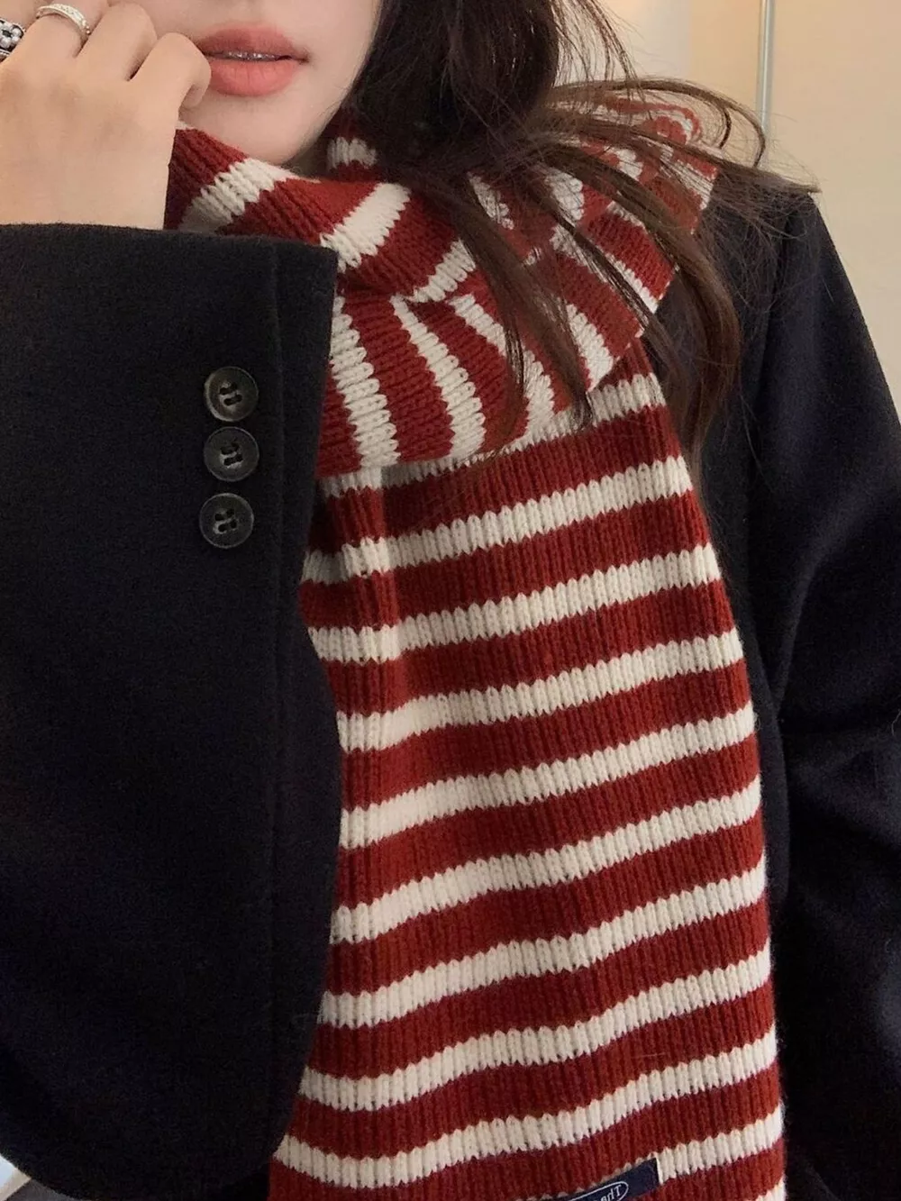 100% Wool Striped Knitted Winter Scarf, image 5