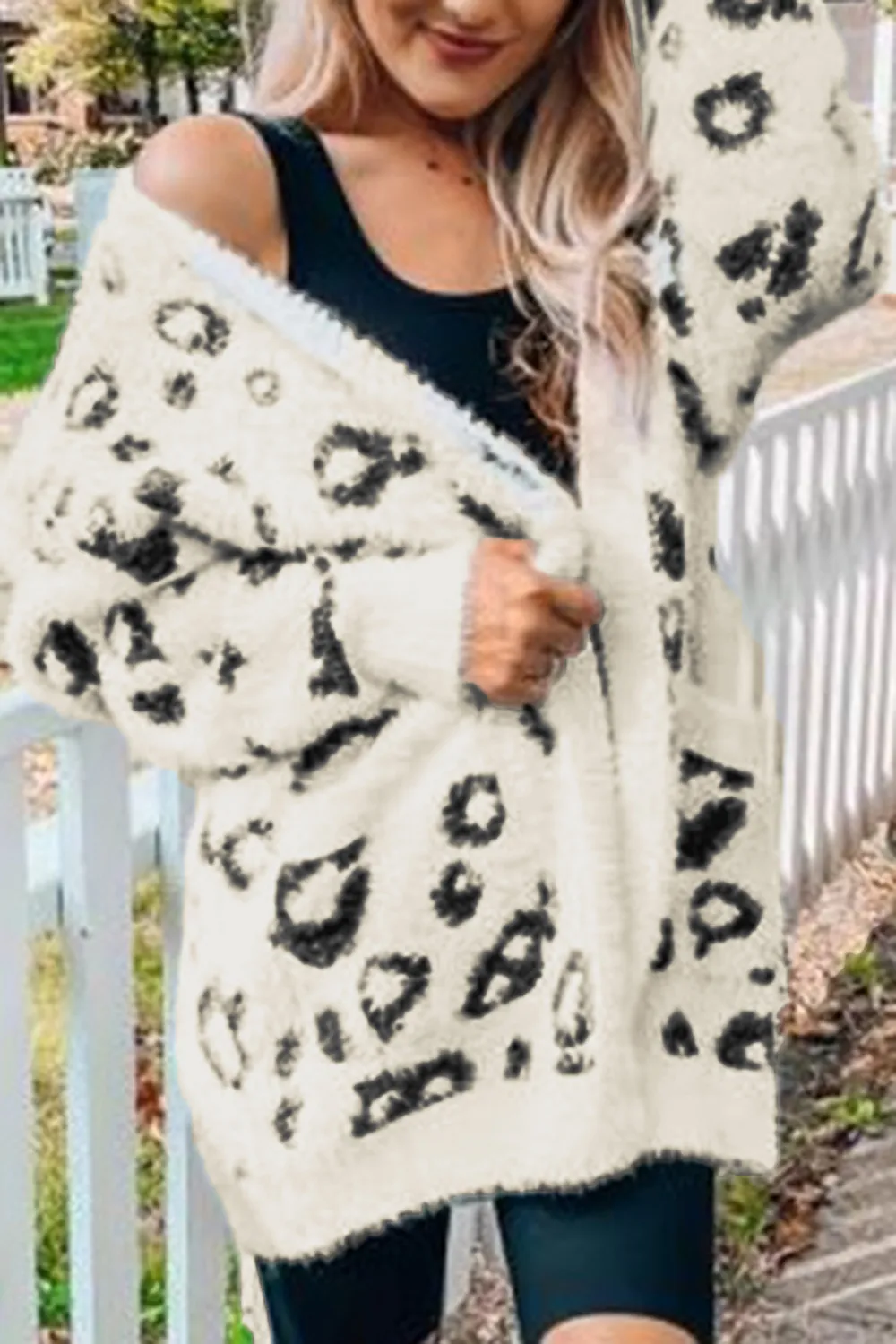 Leopard Open Front Cardigan with Pockets, image 3