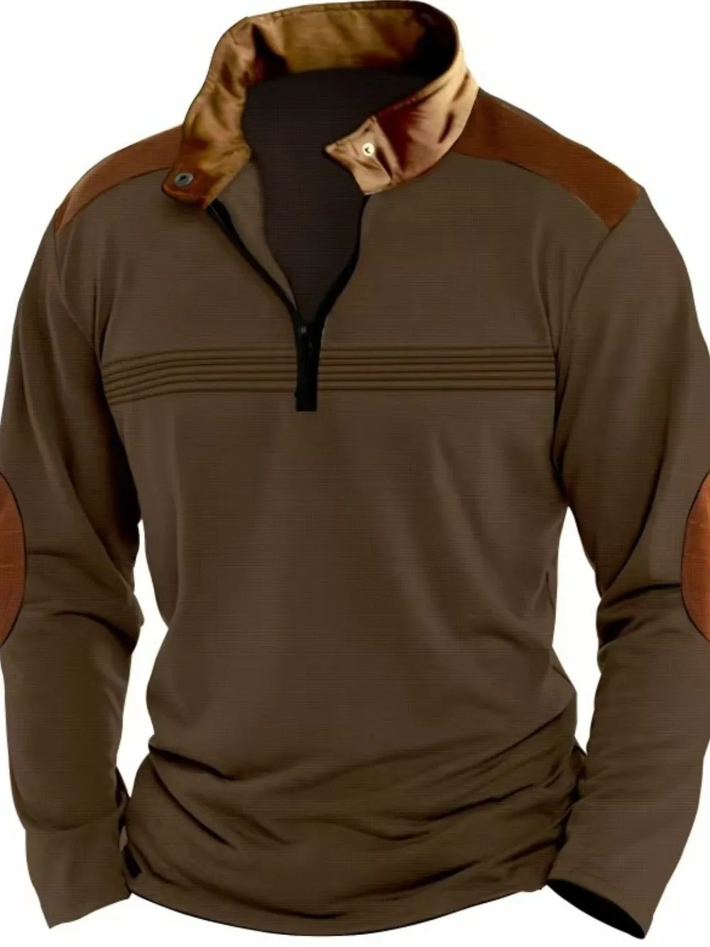 Men's Full Size Contrast Half Zip Long Sleeve Polo Plus Size, image 8