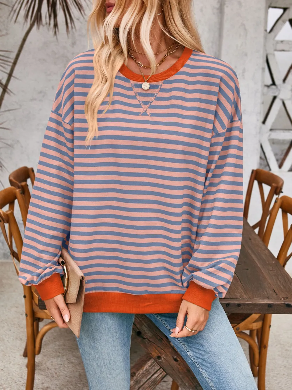 Contrast Striped Long Sleeve Sweatshirt, image 25