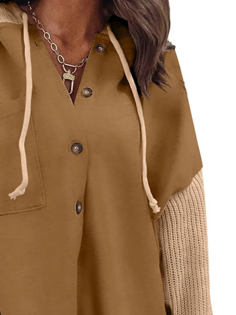 Drawstring Button Front Hoodie, image 14