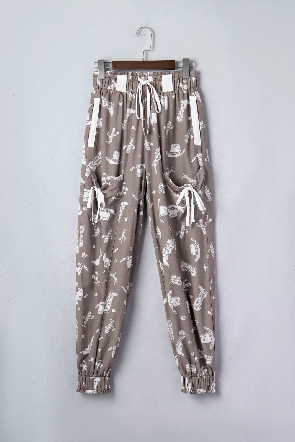 Western Cactus Cowgirl Hat Boot Printed Vintage Drawstring Jogger Pants, image 4