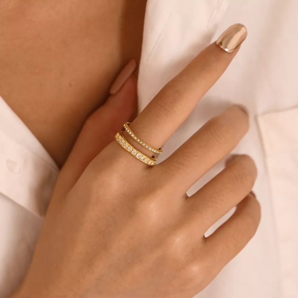18K Gold-Plated Rhinestone Open Ring, image 5