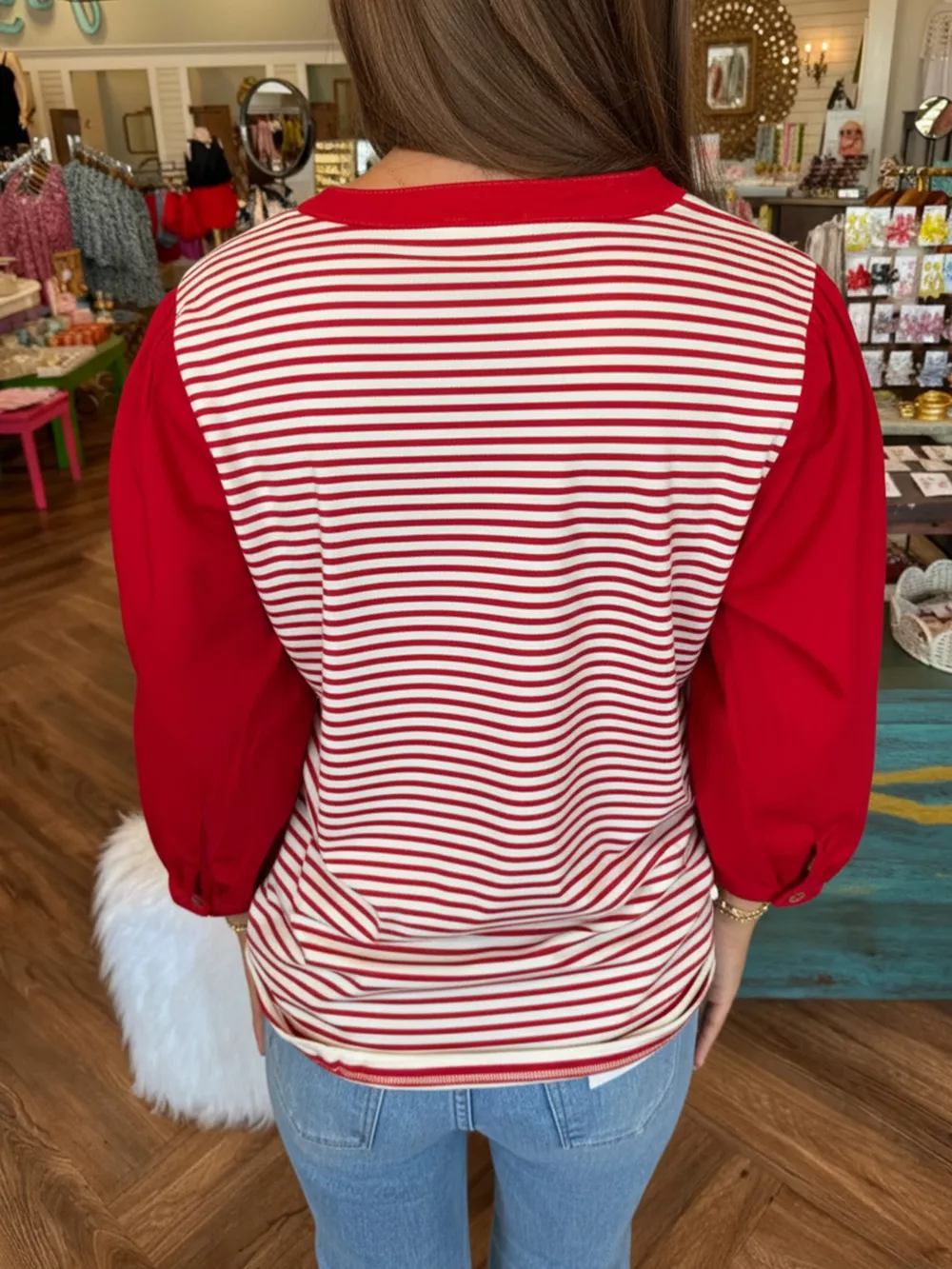 Striped Button-Detail Long Sleeve Top, image 3