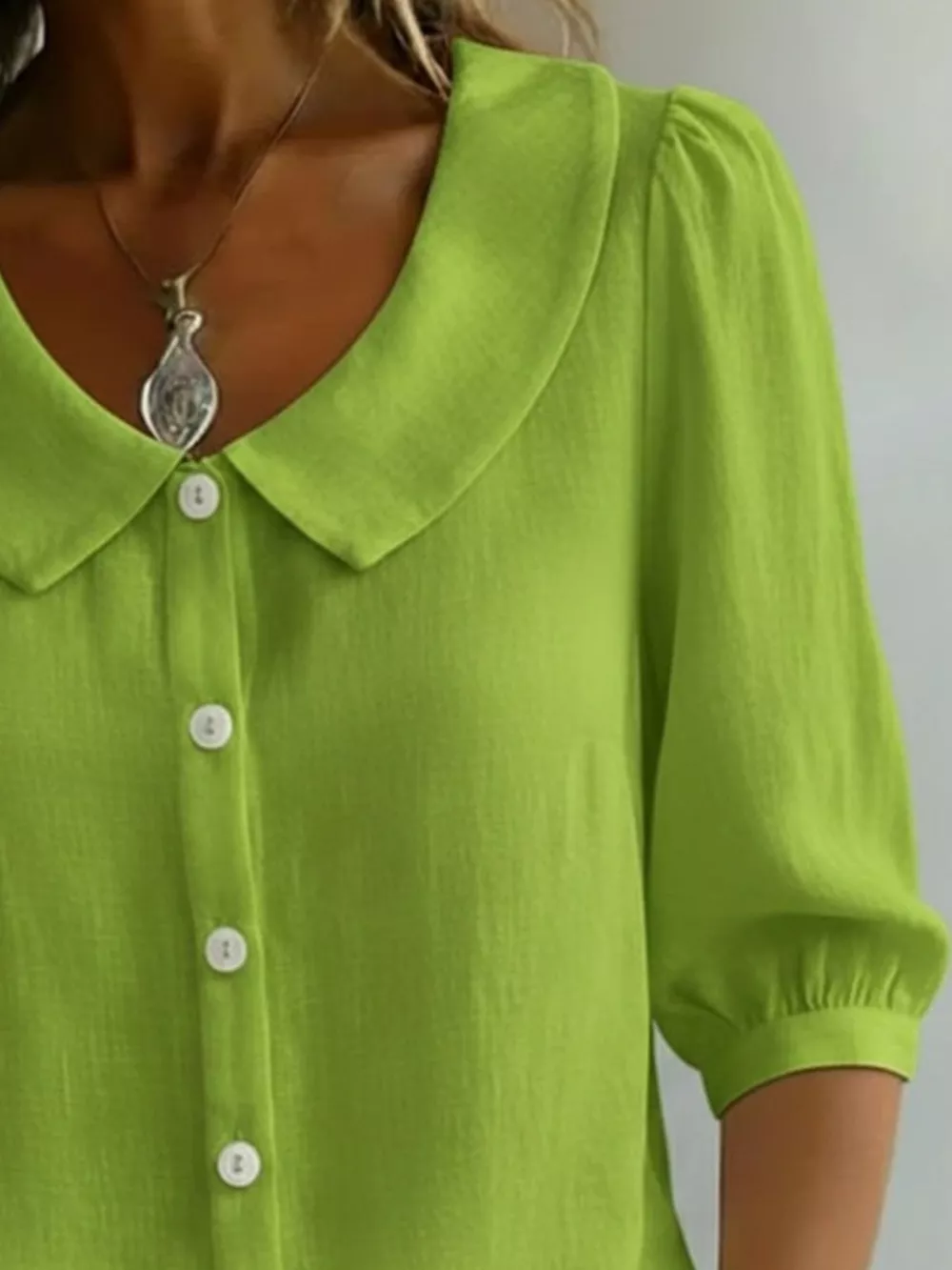 Full Size Peter Pan Collar Button-Down Shirt Plus Size, image 13