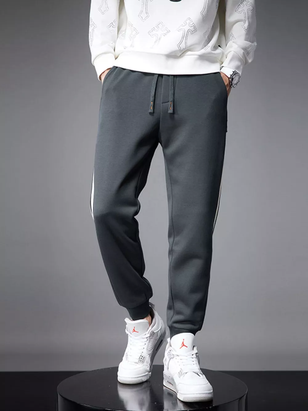 Men's Side Striped Drawstring Joggers, image 8