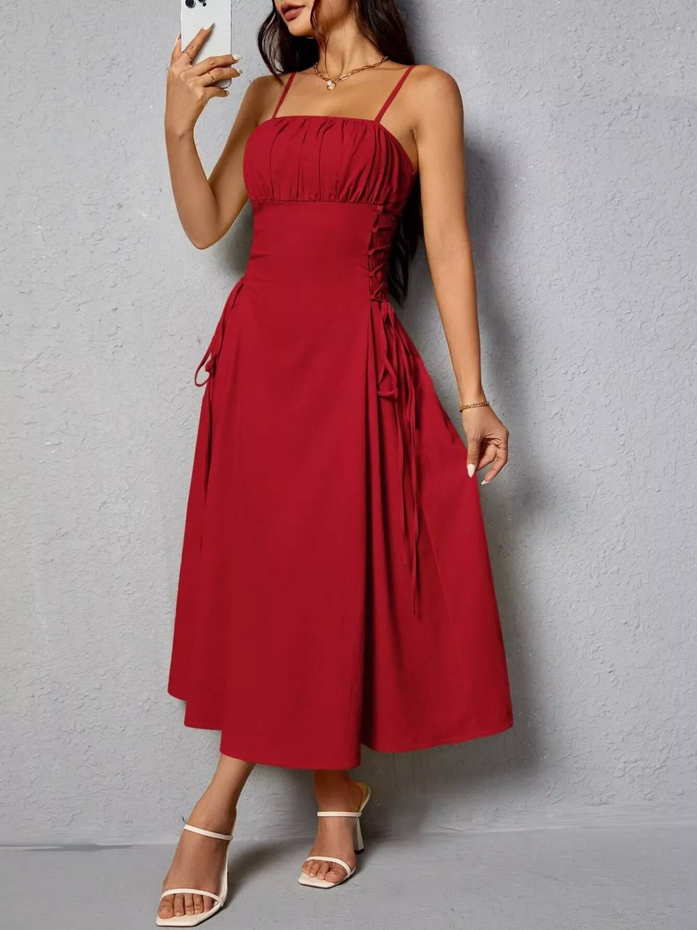Lace-Up Side A-Line Cami Dress, image 8