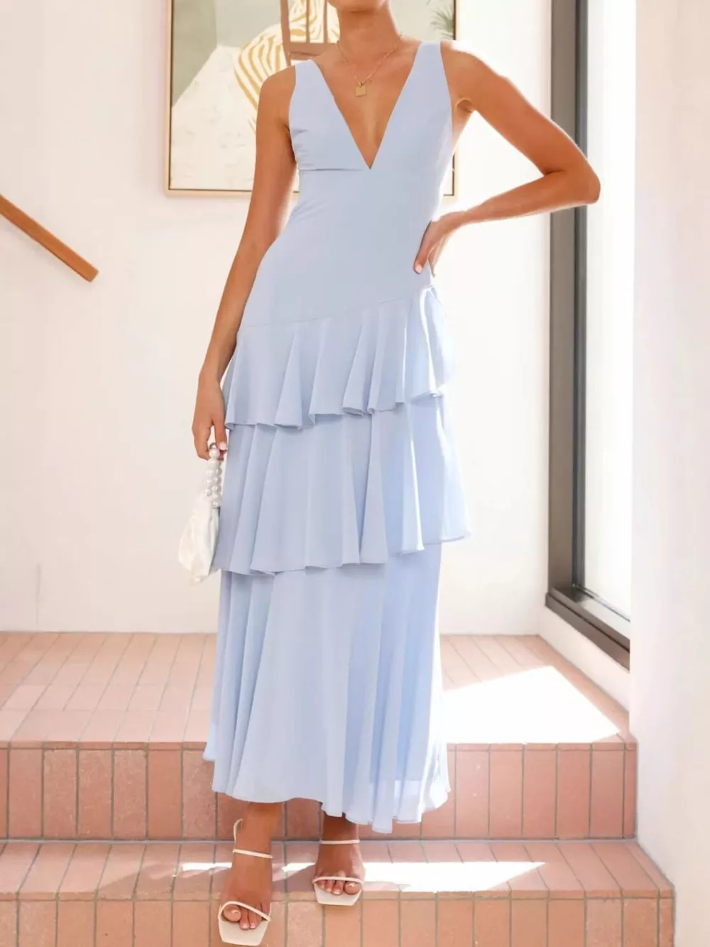 Sleeveless Ruffled Layered Backless Maxi Dress, image 11