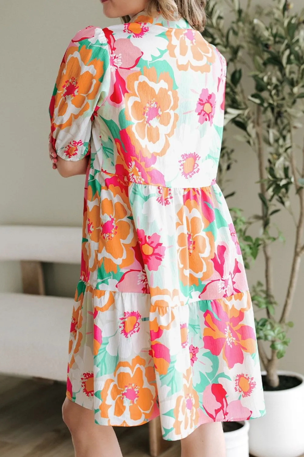 Button Down Floral Puff Sleeve Babydoll Dress, image 14