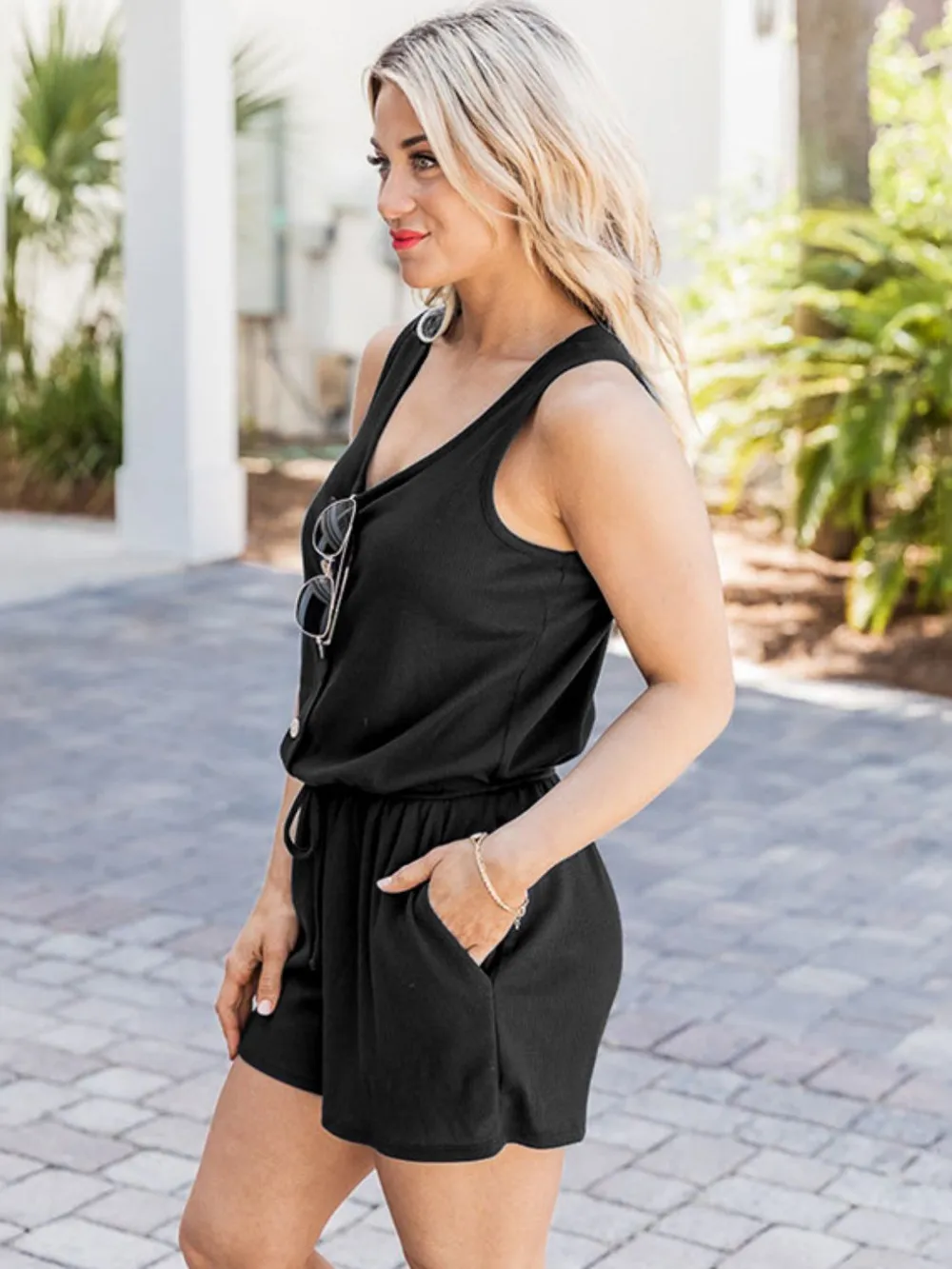 Scoop Neck Wide Strap Romper with Pockets, image 8