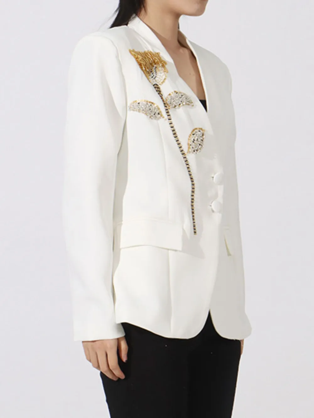 Flower Button Front Long Sleeve Blazer, image 9