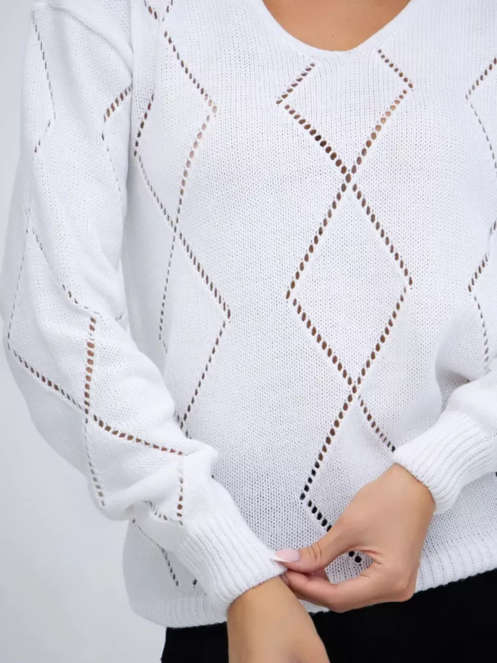 Openwork V-Neck Sweater, image 3