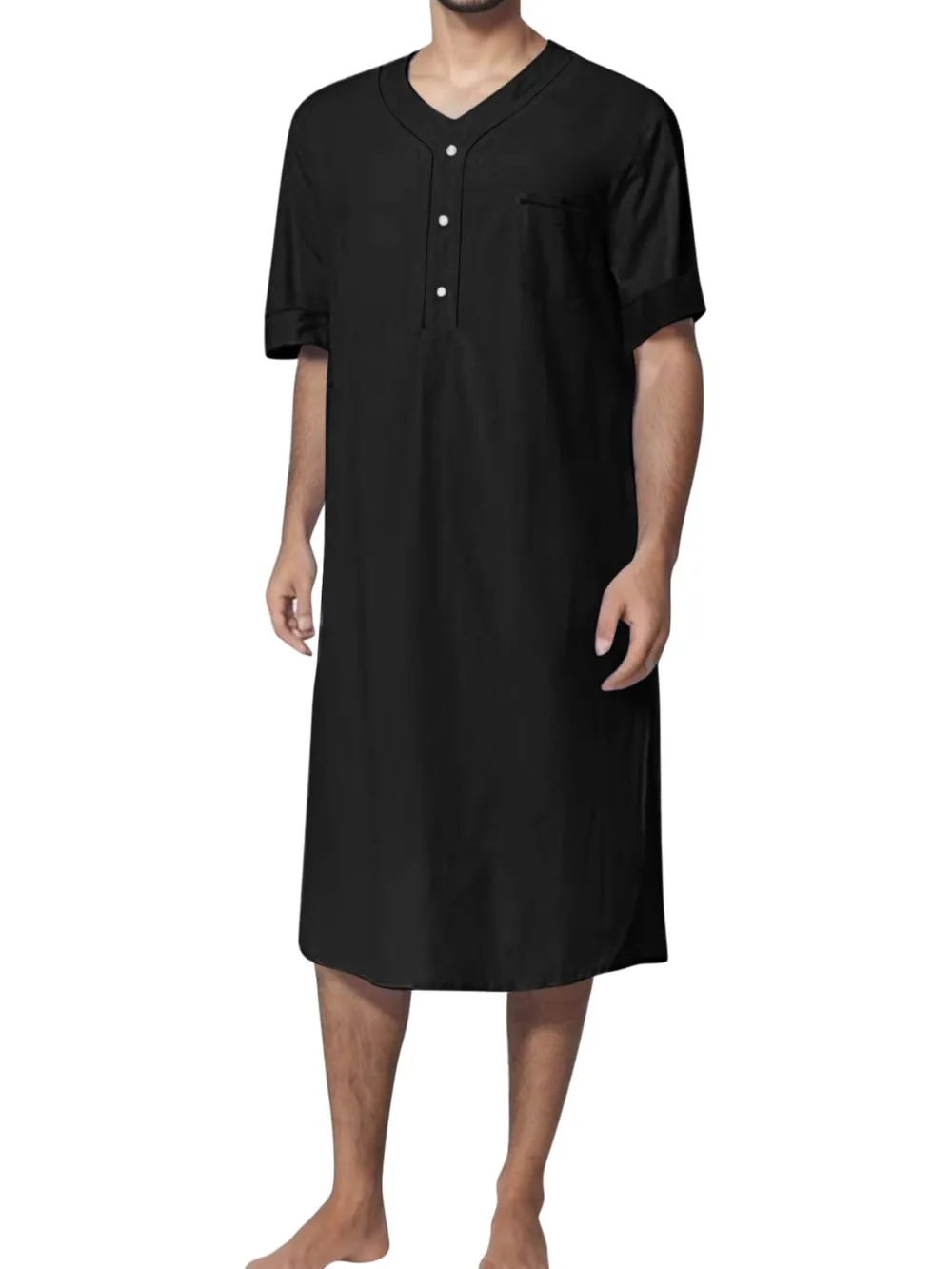Men's Full Size Button Detail Short Sleeve Lounge Dress Plus Size