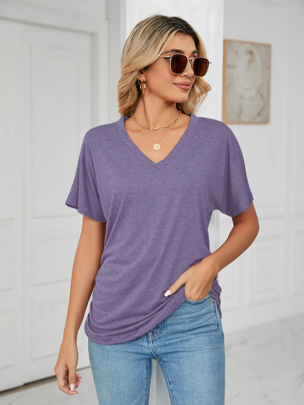 V-Neck Short Sleeve T-Shirt, image 7