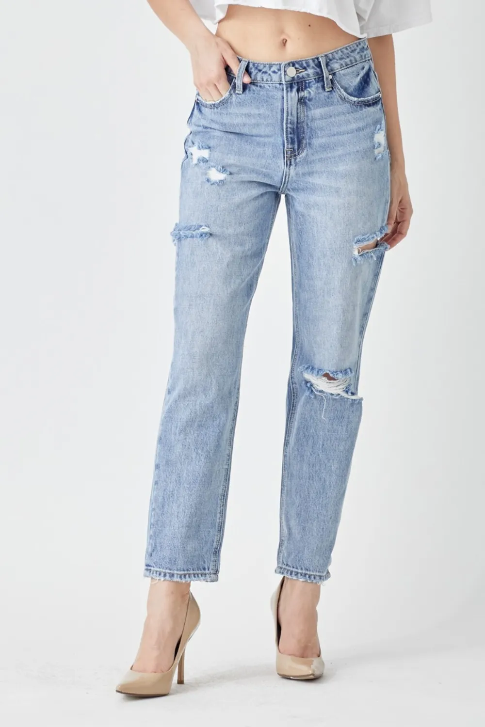 Distressed Slim Cropped Jeans, image 3