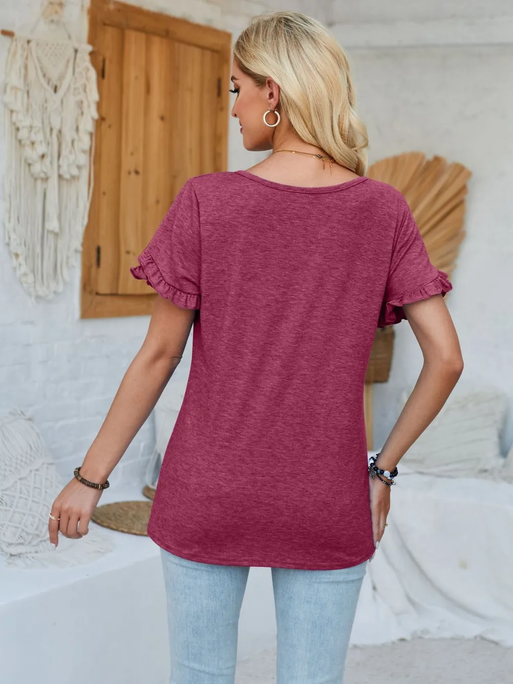 Frill Round Neck Petal Sleeve Blouse, image 24