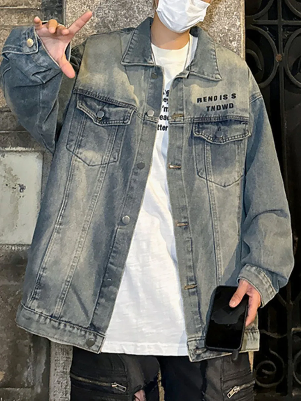 Men's Plus Size Oversized Button Up Washed Denim Jacket, image 5