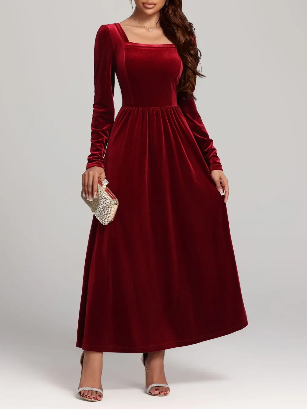 Velvet Square Neck Long Sleeve Dress, image 15