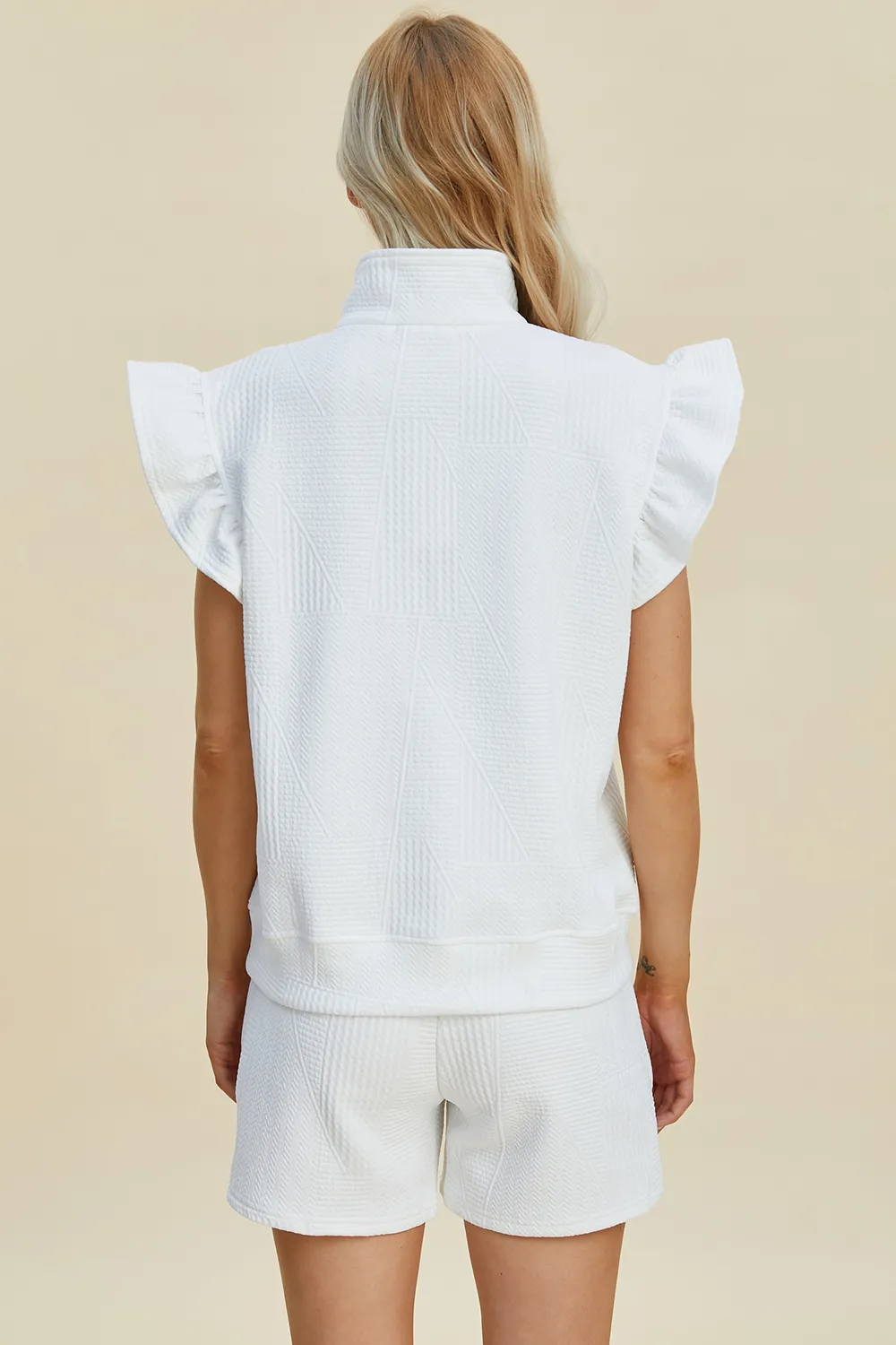 Full Size Texture Flounce Sleeve Top and Shorts Set, image 26