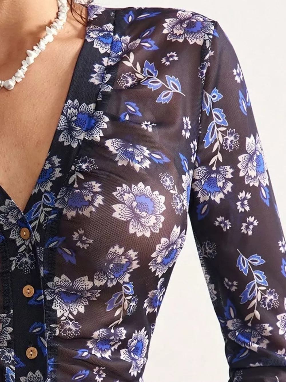Printed Flare Sleeve Button Down Top, image 6