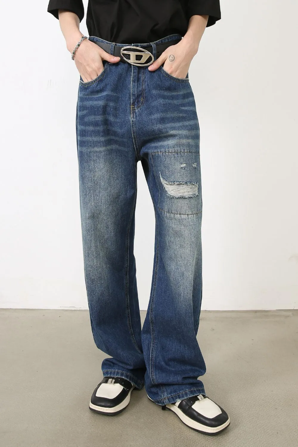 Men's Distressed Jeans with Pockets, image 3