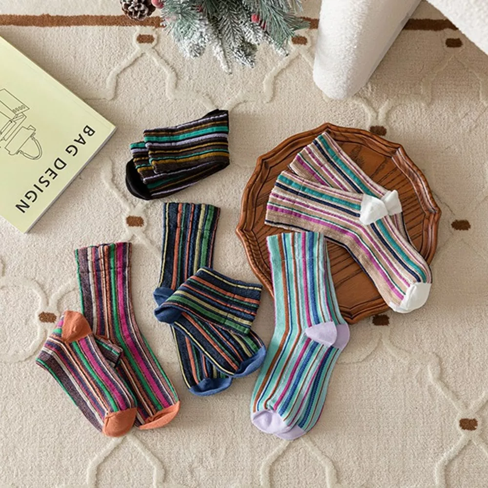Multi-Color Striped Cotton Crew Socks, image 3