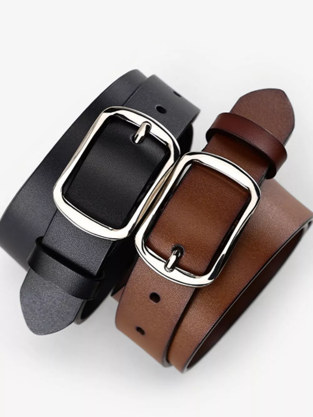 Classic Square Buckle Leather Belt, image 2