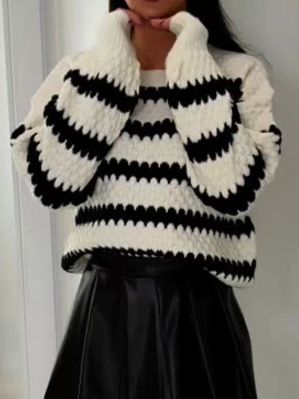 Striped Round Neck Dropped Shoulder Sweater, image 10