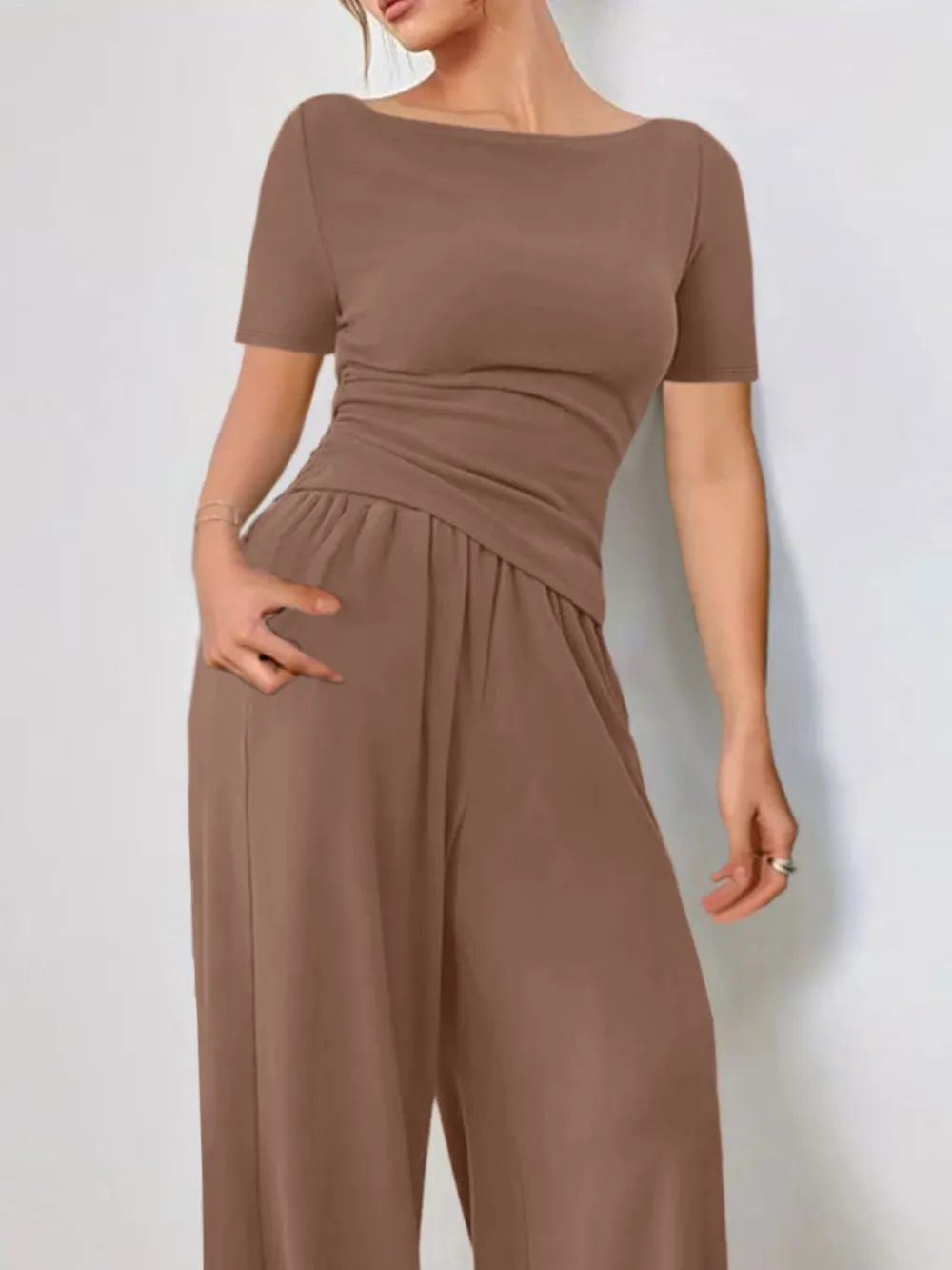 Round Neck Short Sleeve T-Shirt and Pants Set, image 8