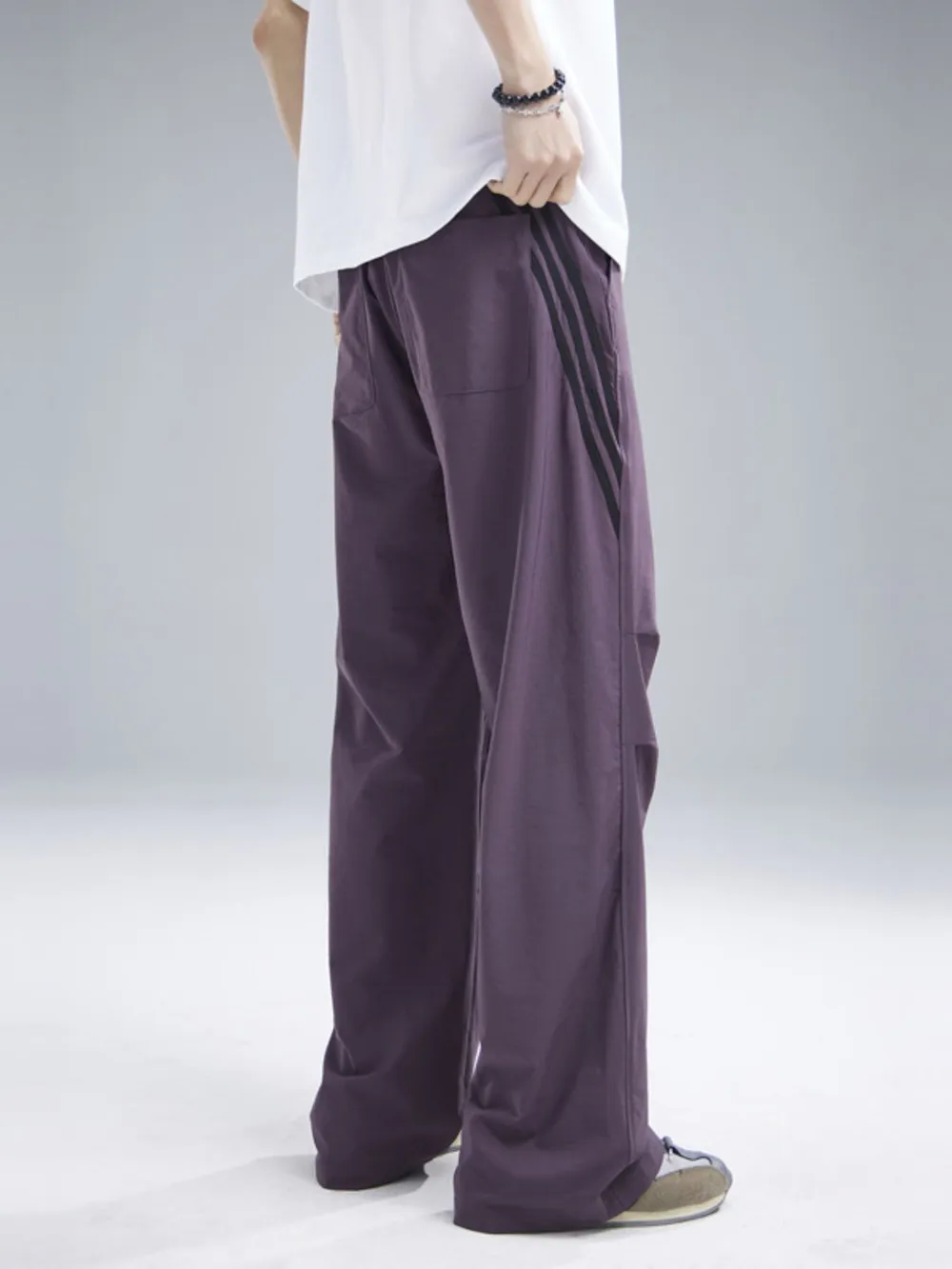 Men's Drawstring Ruched Pants with Side Stripes, image 7
