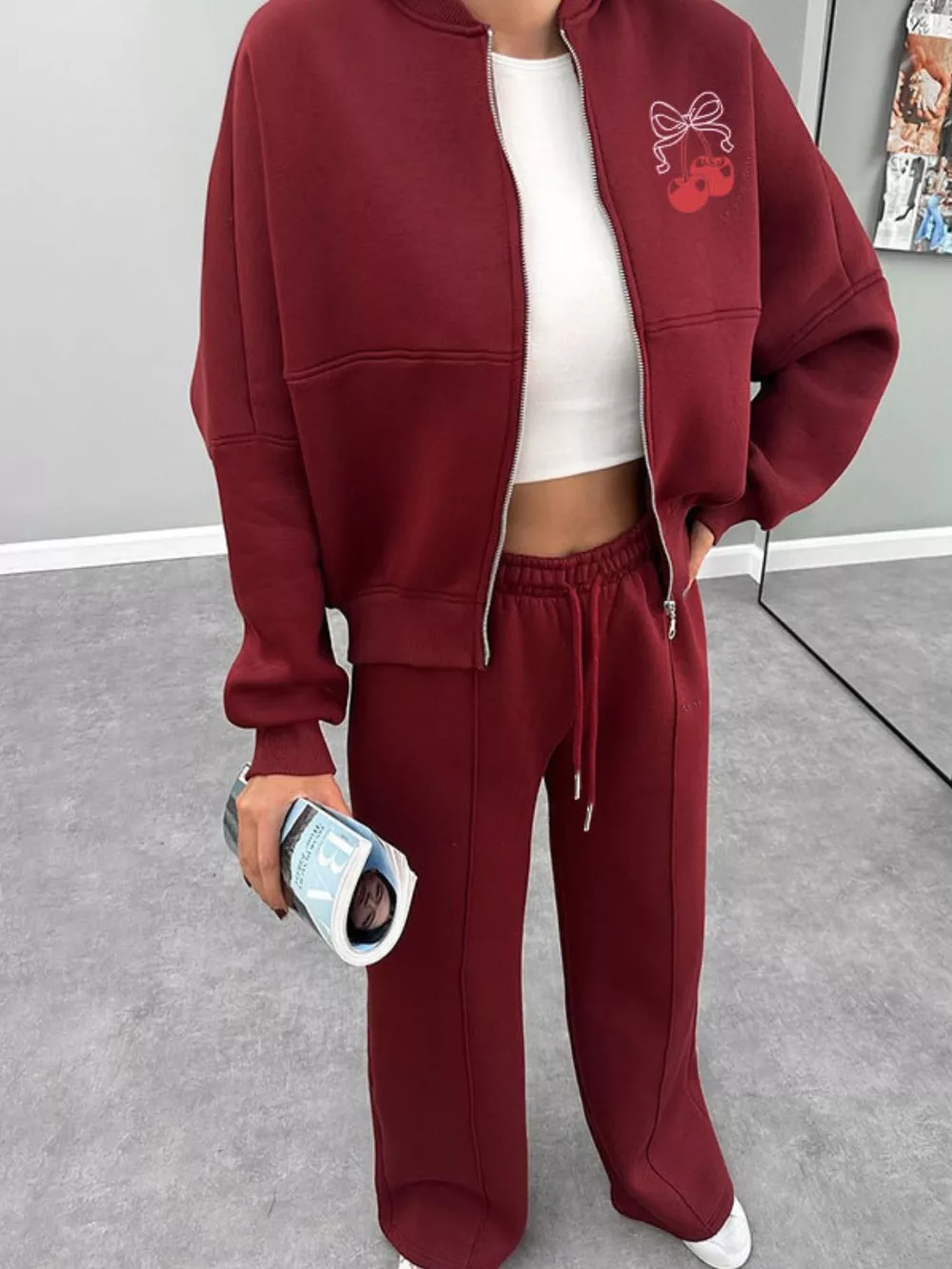 Zip Up Dropped Shoulder Outerwear and Pants Set, image 9