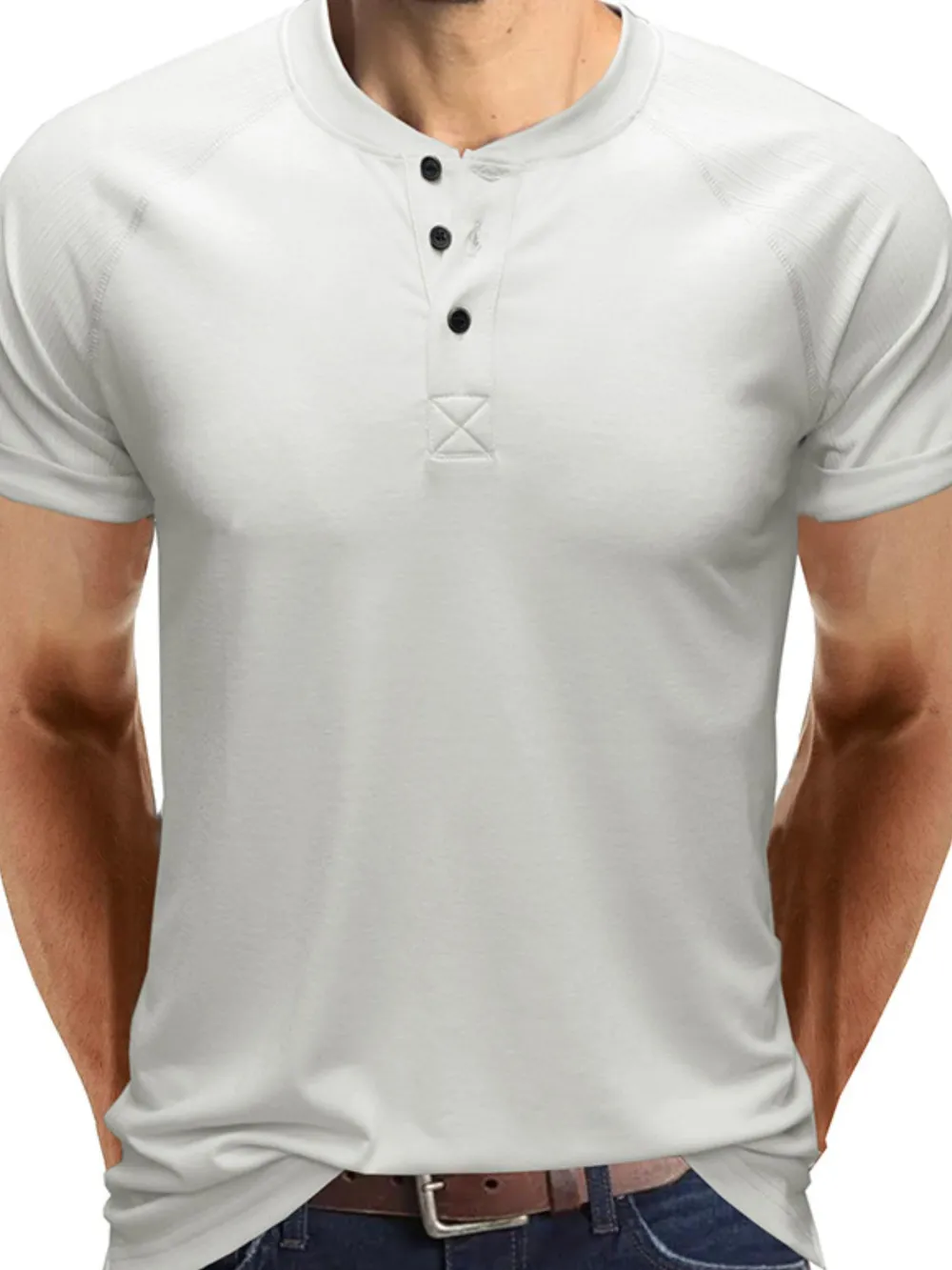Men's Short Sleeve Henley Button Top, image 7