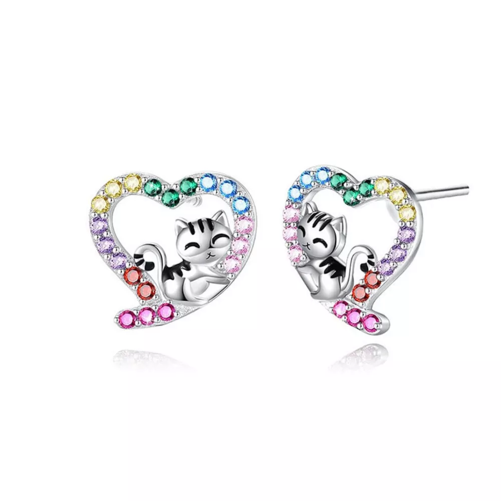 925 Sterling Silver Zircon Heart Stud Earrings, image 3