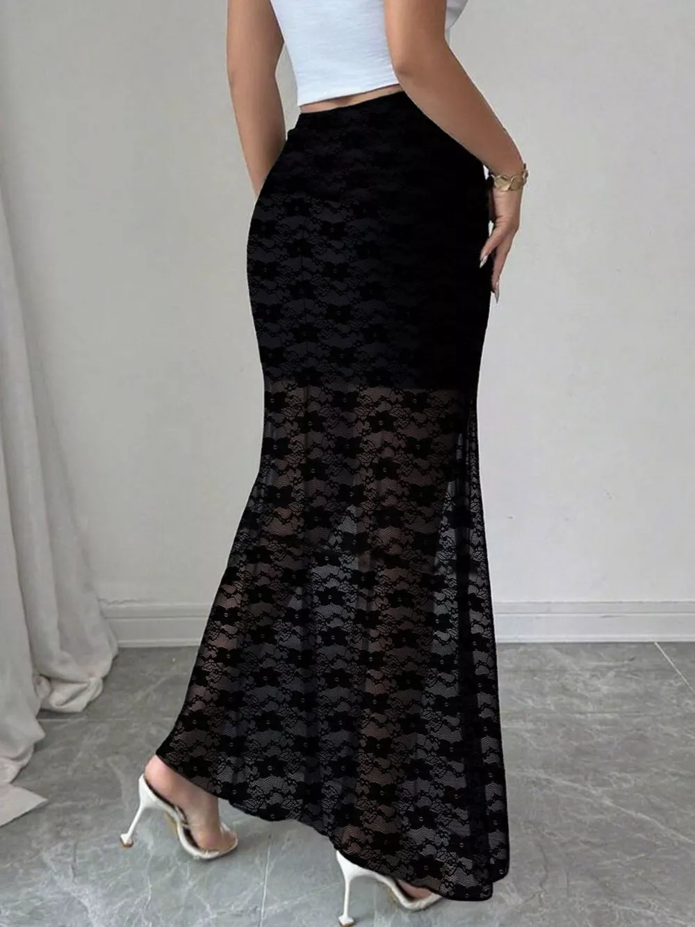 Plus Size Elegant Lace Mermaid Sheer Skirt, image 4