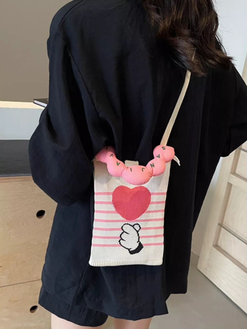 Heart and Hand Knitted Crossbody Bag, image 3