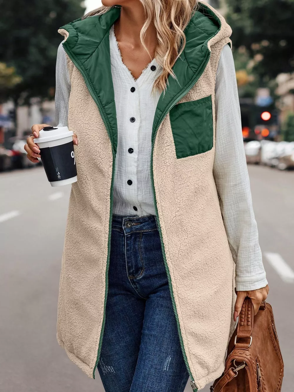 Full Size Hooded Sherpa-Lined Puffer Vest Coat Plus Size, image 35