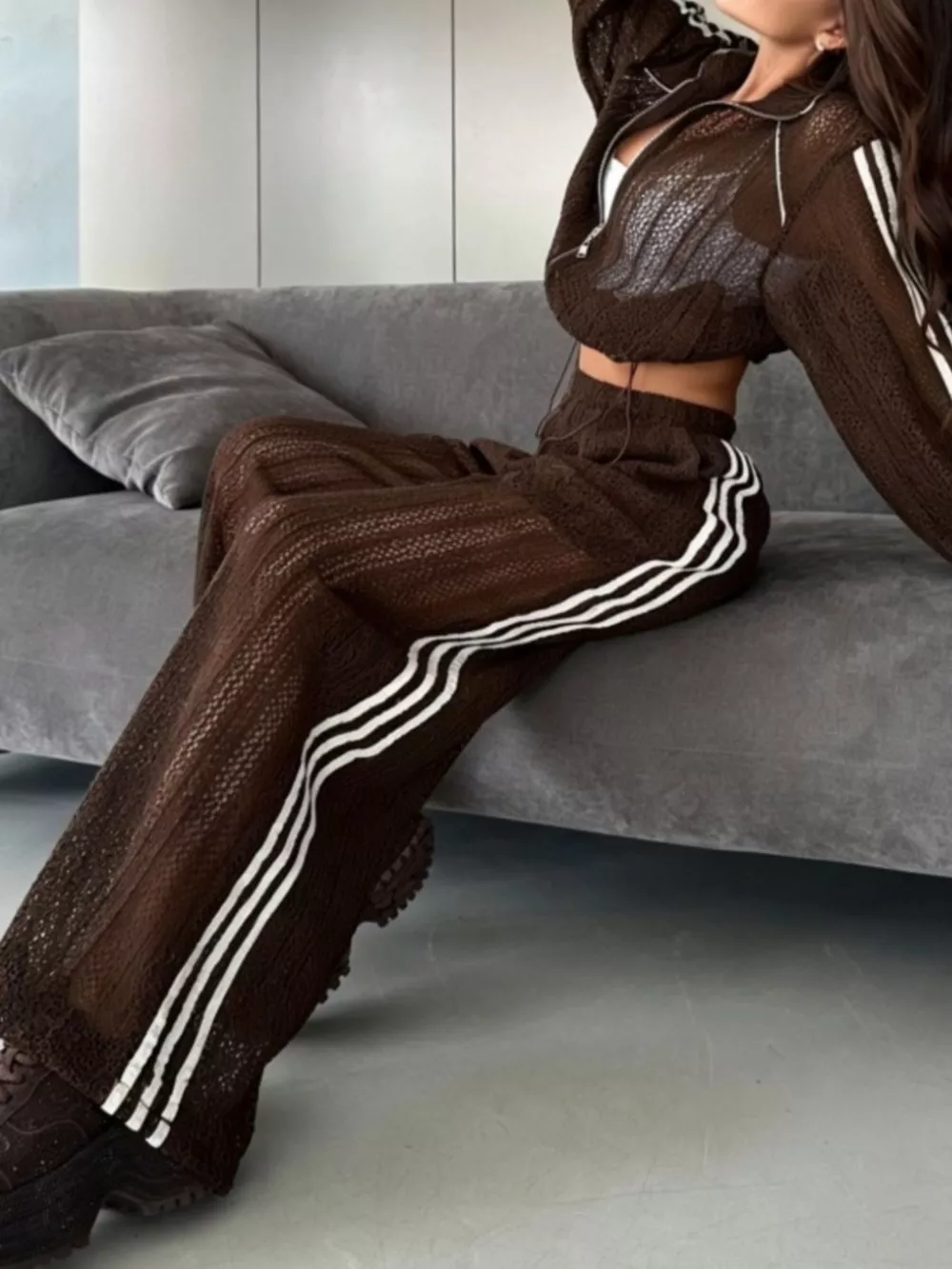 Side Stripes Zip Up Top and Pants Set, image 6