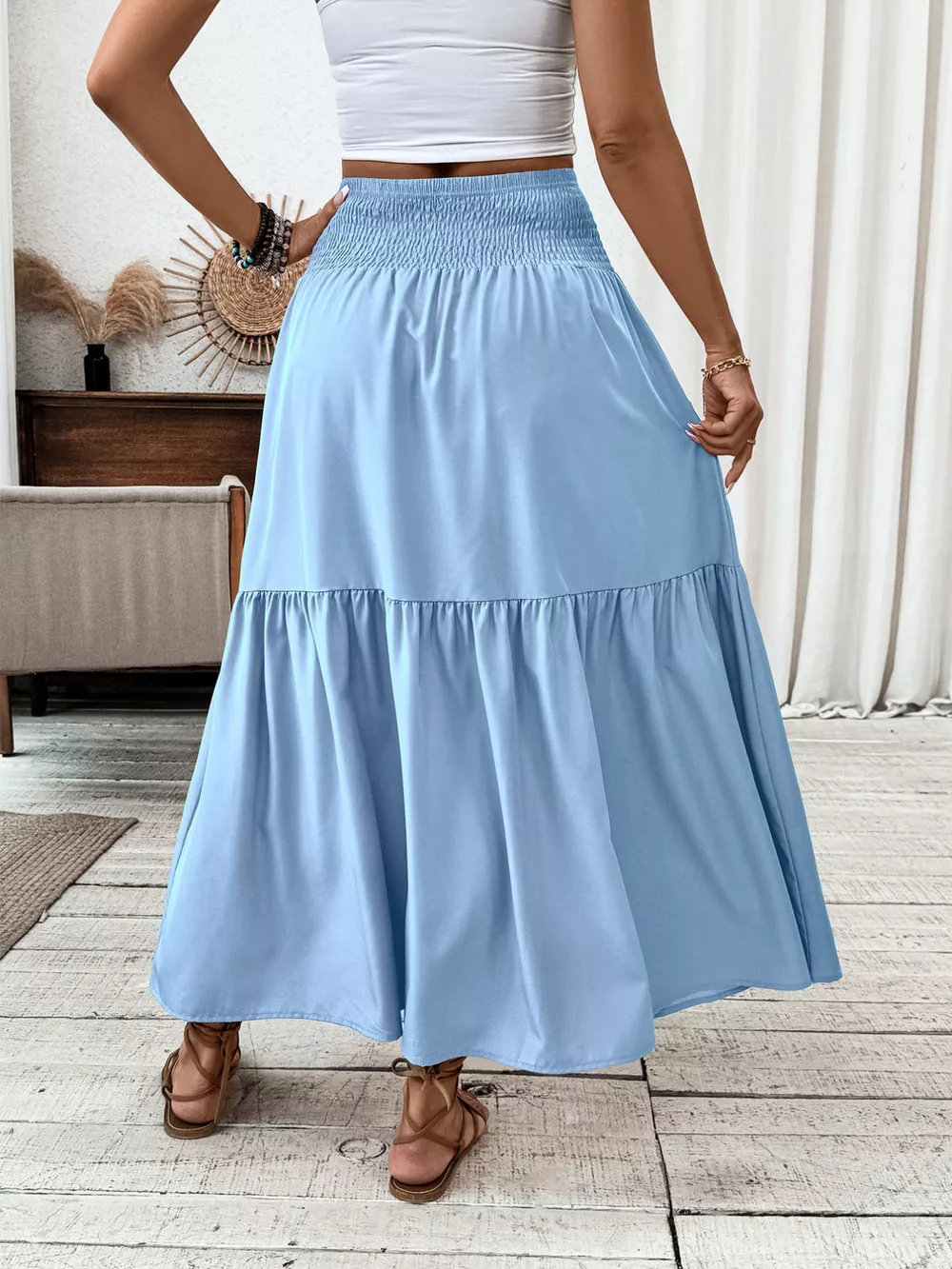 Smocked Waist Tiered Skirt, image 11