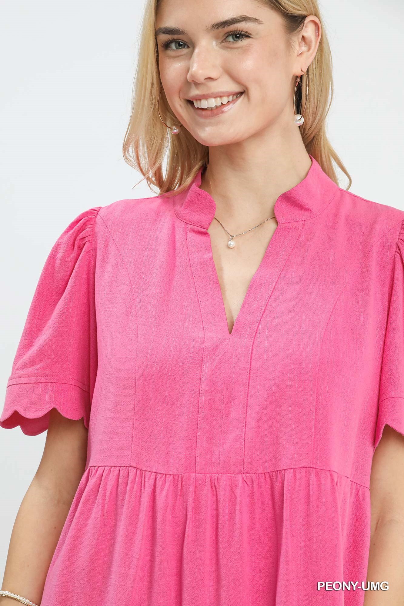Linen Tiered Babydoll Dress with Scalloped Sleeves, image 5