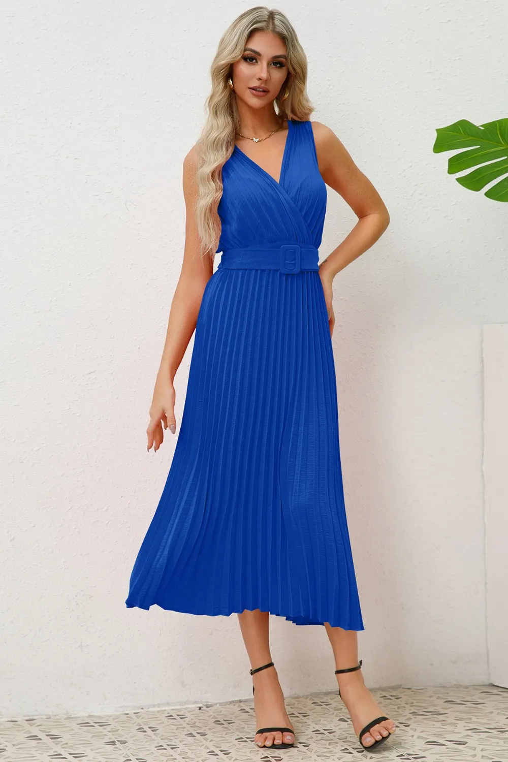 Surplice Sleeveless Midi Pleated Dress, image 3