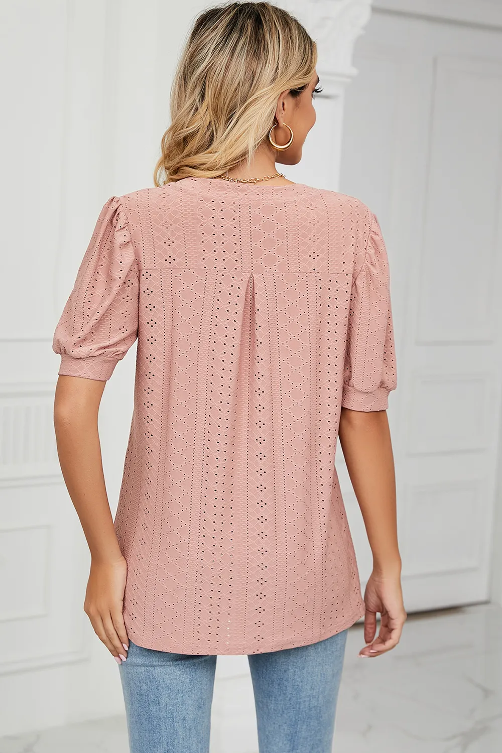 Eyelet Notched Short Sleeve T-Shirt, image 27