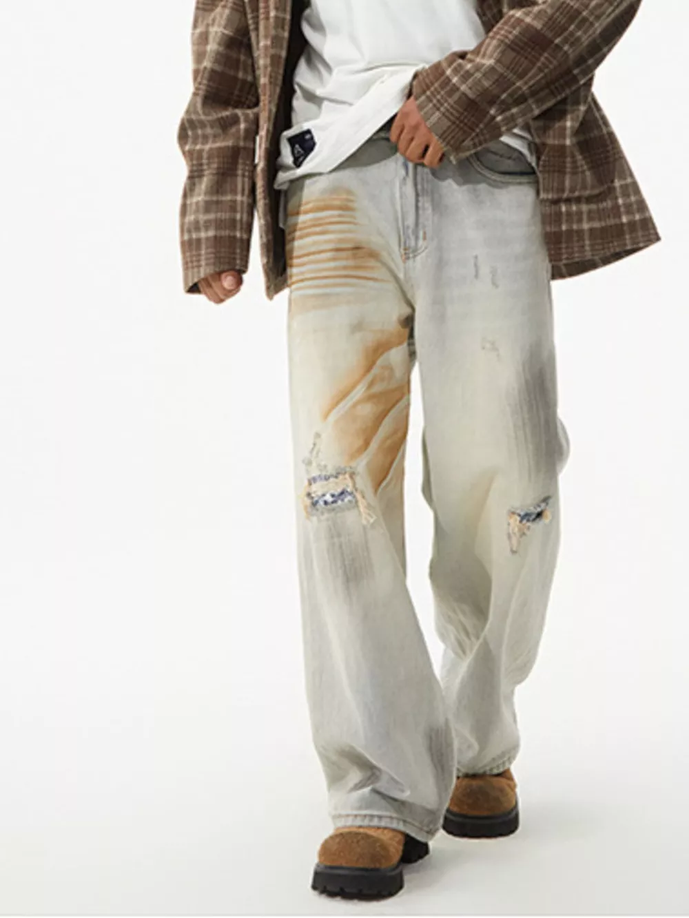 Men's Distressed Wide Leg Jeans