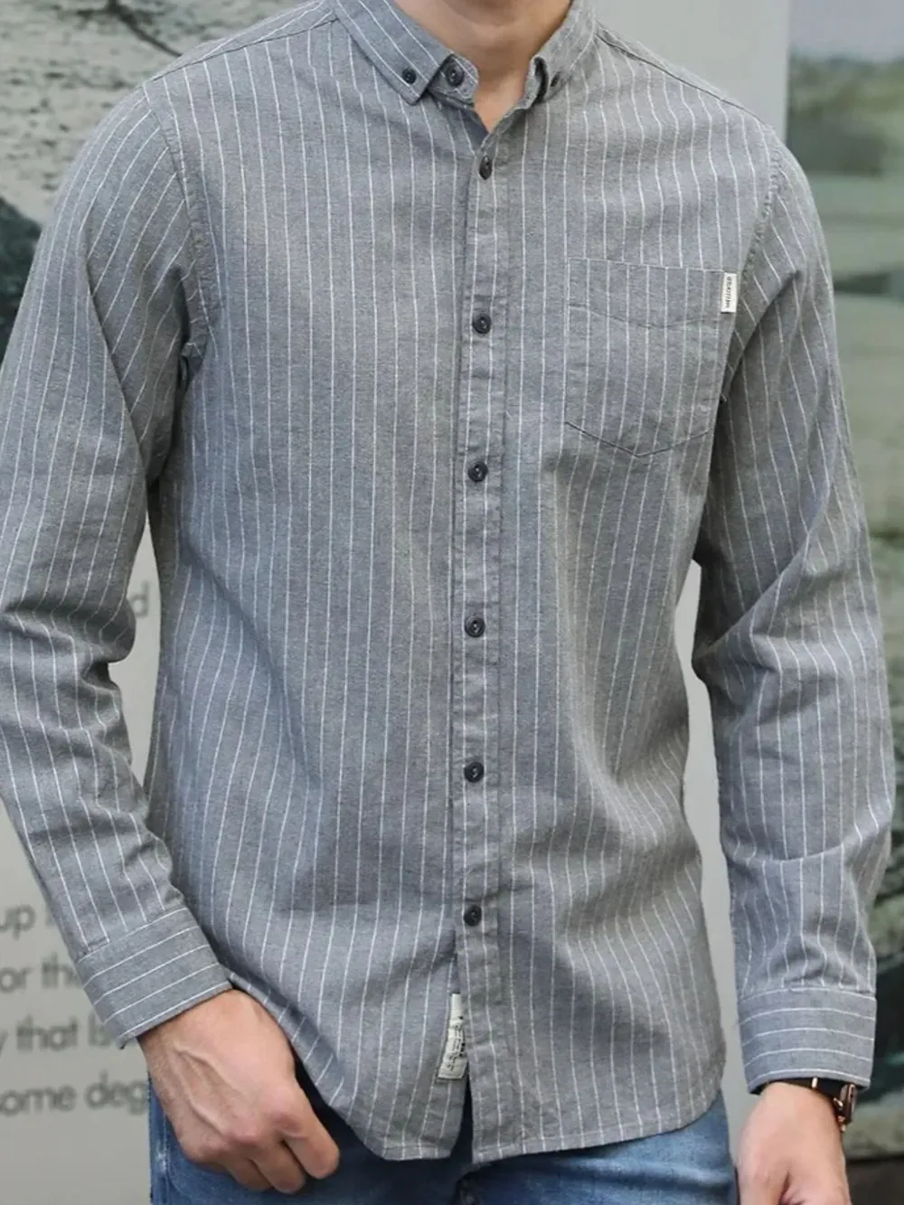 Men's Plus Size Pinstripe Button-Down Shirt, image 3