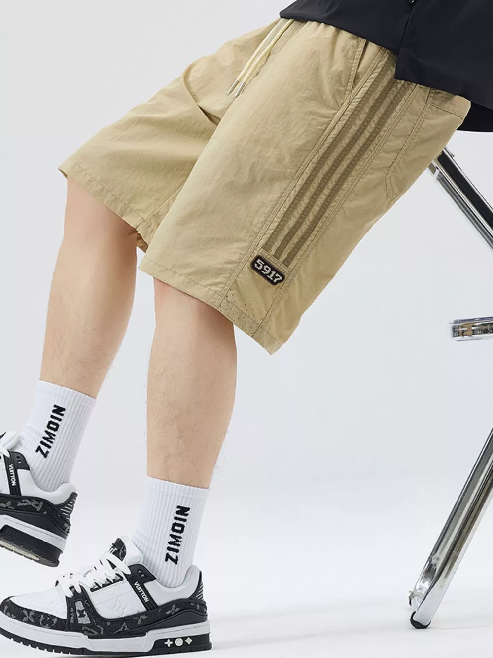 Men's Full Size Casual Loose-Fit Drawstring Shorts with Stripe Detail Plus Size, image 5