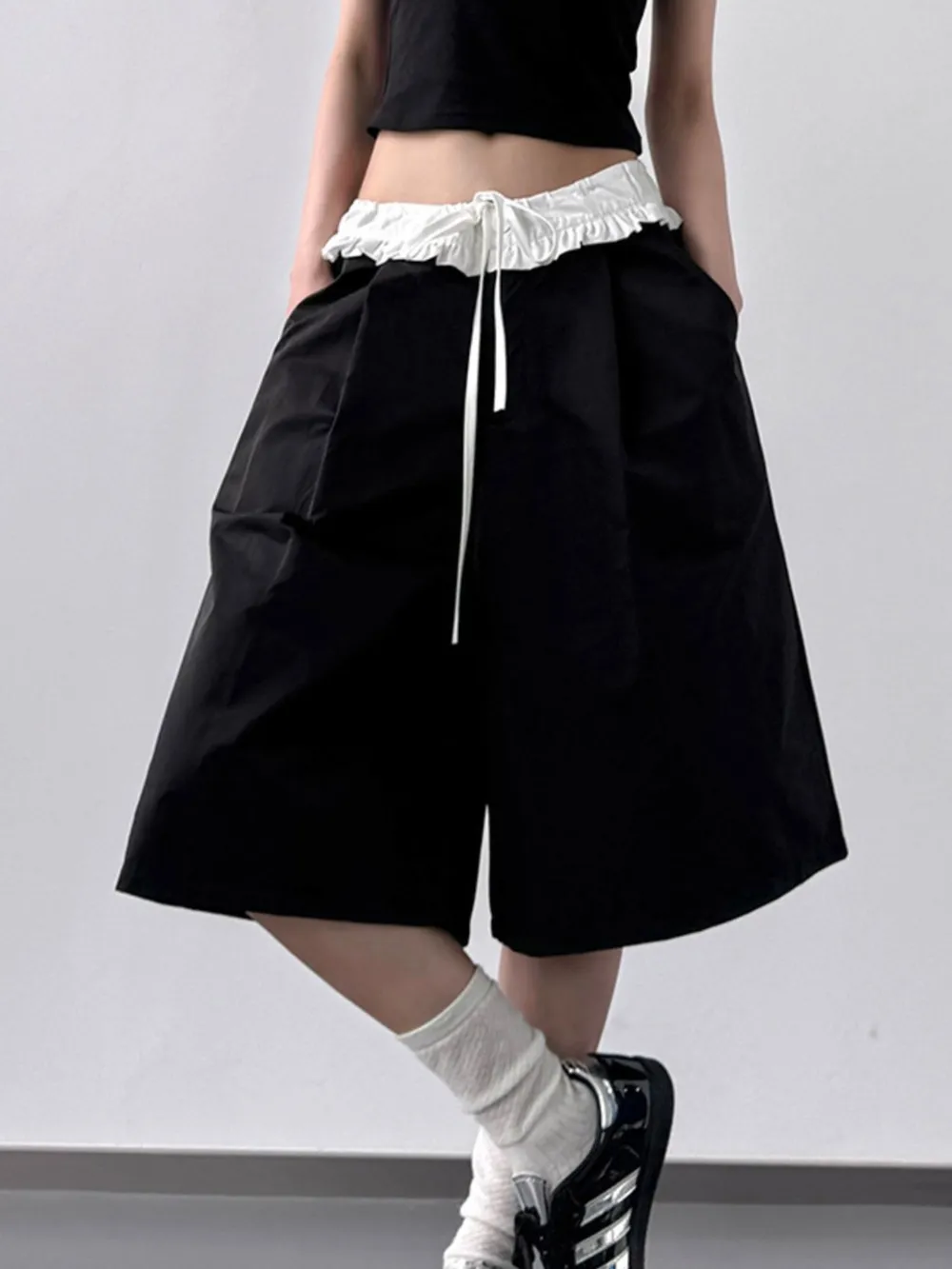 Contrast Waistband Wide-Leg Shorts, image 7
